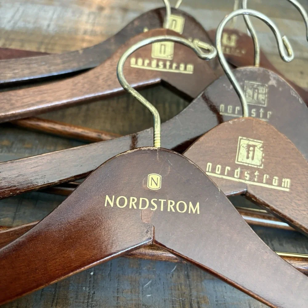 Nordstrom Wooden Hangers Lot of Six(6) Mahogany Cherry High Gloss Suits Jackets